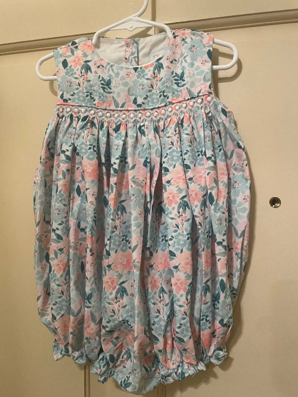 EUC Busy Bee Smocks Floral Smocked Sleeveless Bubble 3T